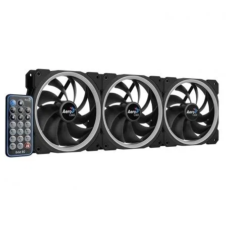PACK 3 VENTILADORES AEROCOOL ORBIT REMOTE - 1200RPM - 14.1DBA - COJINETE HIDRÁULICO - ILUMINACIÓN DUAL LED RGB - MANDO A DISTANCIA