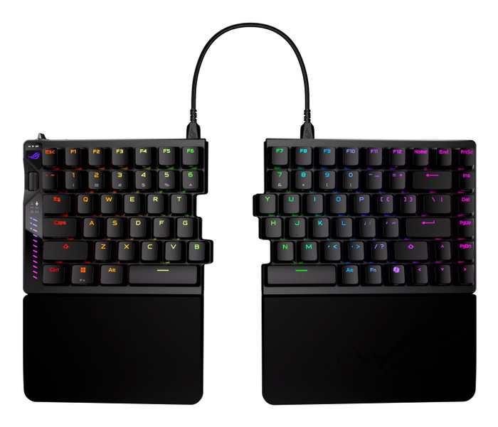 ASUS ROG Teclado Gaming Inalámbrico Falcata, Formato 75% Dividido, Interruptores Magnéticos HFX V2, Conexión USB/RF Wireless/Bluetooth, SpeedNova 8K, RGB, Negro