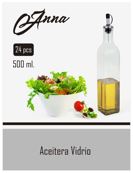 Anna Aceitera de Vidrio 500 ml 5.5x5.5x30 cm (24 Unidades)