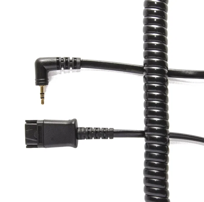 JPL Cable de Espiral BL-06+P para Plantronics QD a 2.5mm Jack Audio, Longitud 2 Metros, Color Negro