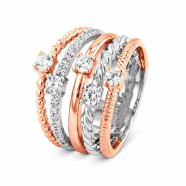 Spirit Anillo de Plata de Ley 925 con Baño de Oro de 18 K y Zirconio, Tamaño 56