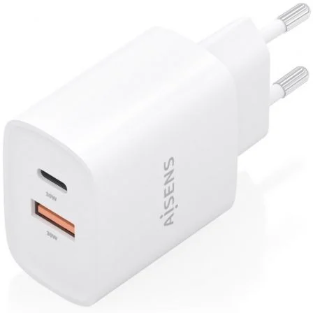 Aisens Cargador GaN A110-0952 30W con 1xUSB Tipo-C y 1xUSB Blanco