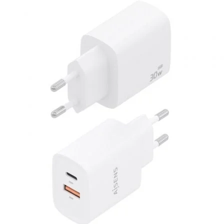 Aisens Cargador GaN A110-0952 30W con 1xUSB Tipo-C y 1xUSB Blanco