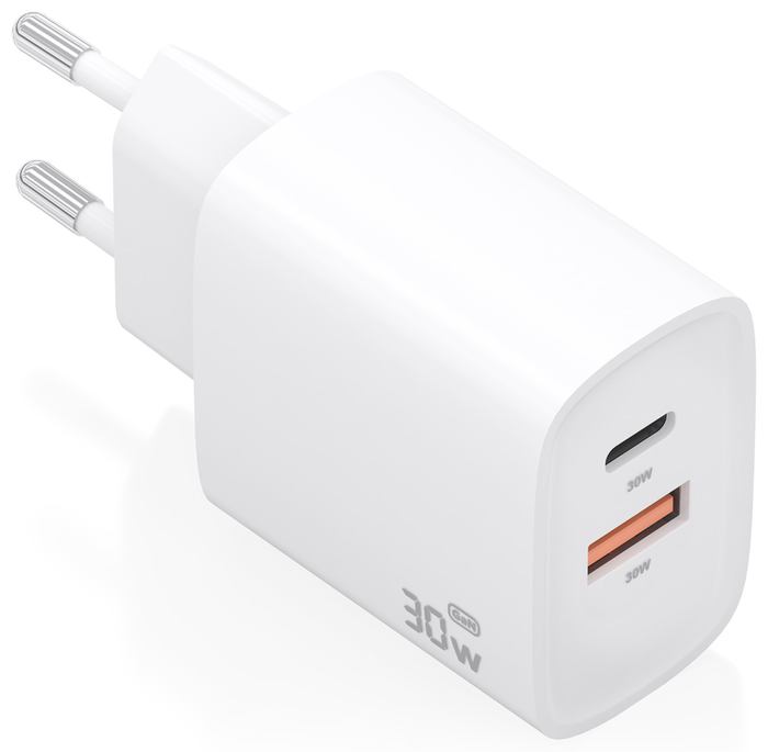 Aisens Cargador GaN 30W con USB-C PD3.0 y USB-A QC3.0 Blanco Aisens Cargador GaN 30W con USB-C PD3.0 y USB-A QC3.0 Blanco