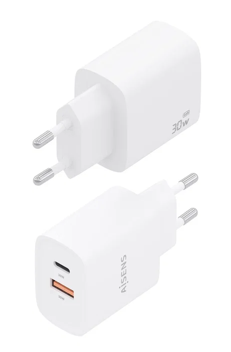 Aisens Cargador GaN 30W con USB-C y USB-A Blanco
