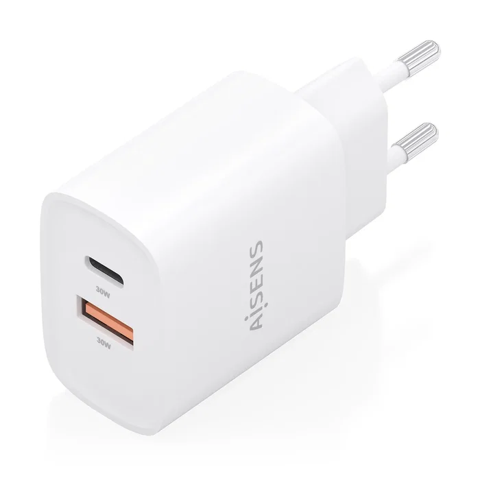 Aisens Cargador GaN 30W con USB-C y USB-A Blanco
