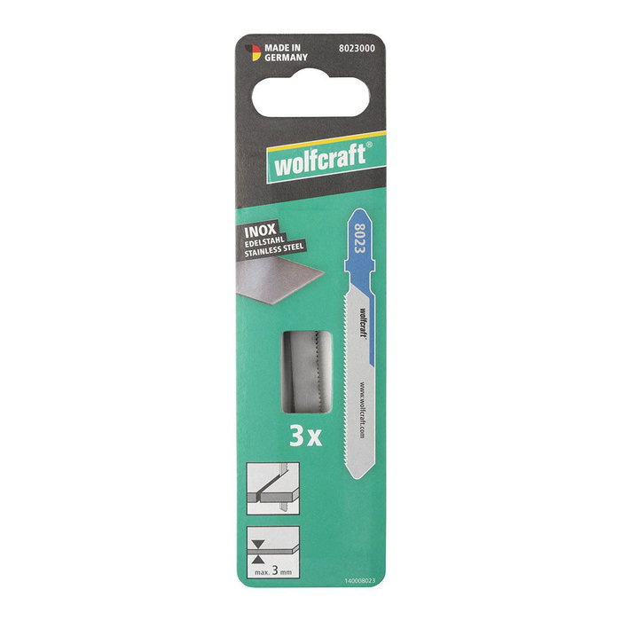 Wolfcraft Hojas de sierra de calar bimetálicas con vástago en T, corte fino, 3 mm, 3 unidades