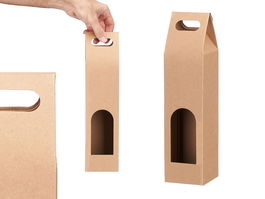 Kinvara Bolsa Vino Kraft Ventana Individual 52 x 18 x 0.2 cm Papel Plástico Textil Marrón (Set de 48)