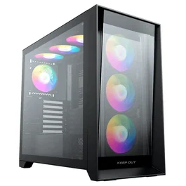 KeepOut XC-911PROXL+ Caja de PC Gaming E-ATX Negro, con 4 Ventiladores ARGB 120mm PWM, Hub, Cristal Templado, USB 3.0 y USB-C, Compatible con ATX/Micro-ATX/ITX