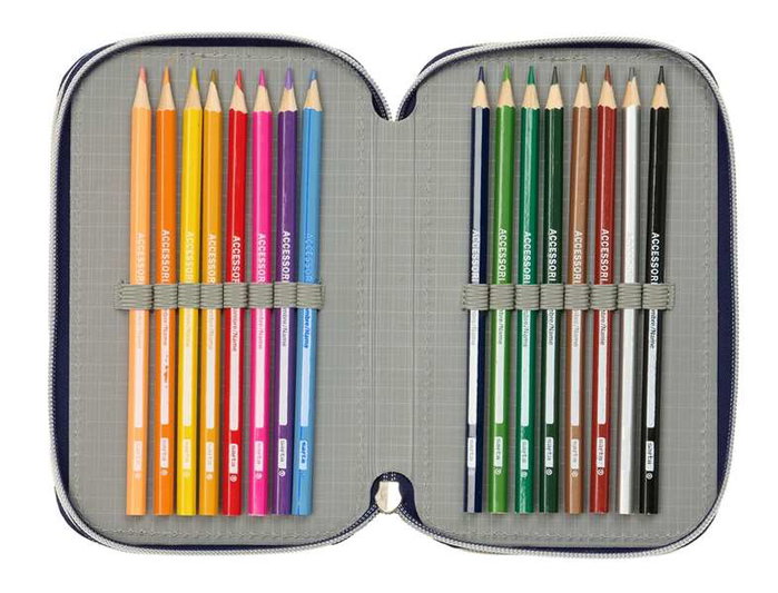 Safta Plumier Triple Estuche Escolar con 37 Piezas, Capacidad 12.5 x 19.5 x 5.5 cm, Para Material de Oficina y Papelería