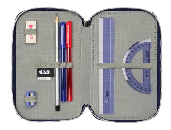 Safta Plumier Triple Estuche Escolar con 37 Piezas, Capacidad 12.5 x 19.5 x 5.5 cm, Para Material de Oficina y Papelería