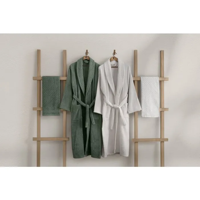 Asir Group Juego de 2 albornoces y 2 toallas para toda la familia 50x90 cm Verde blanco