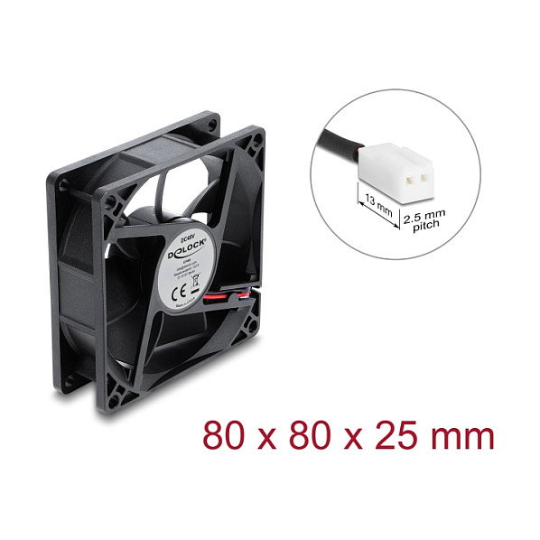 DeLOCK Ventilador axial 48 V DC, 80 x 80 x 25 mm con conector de 2 pines, negro DeLOCK Ventilador axial 48 V DC, 80 x 80 x 25 mm con conector de 2 pines, negro