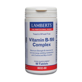 Lamberts Vitamina B-100 Complex 60 comprimidos - Complejo vitamínico B con colina e inositol
