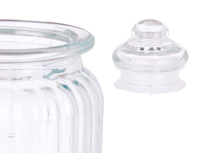 VIVALTO Set de 4 Tarros con Tapa de Vidrio Rayado 300ml