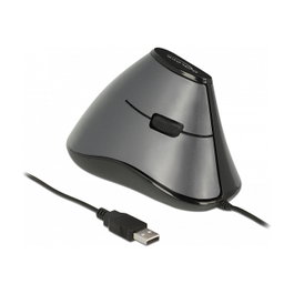 DeLOCK 12527 Ratón Ergonómico Vertical Óptico USB Negro y Gris