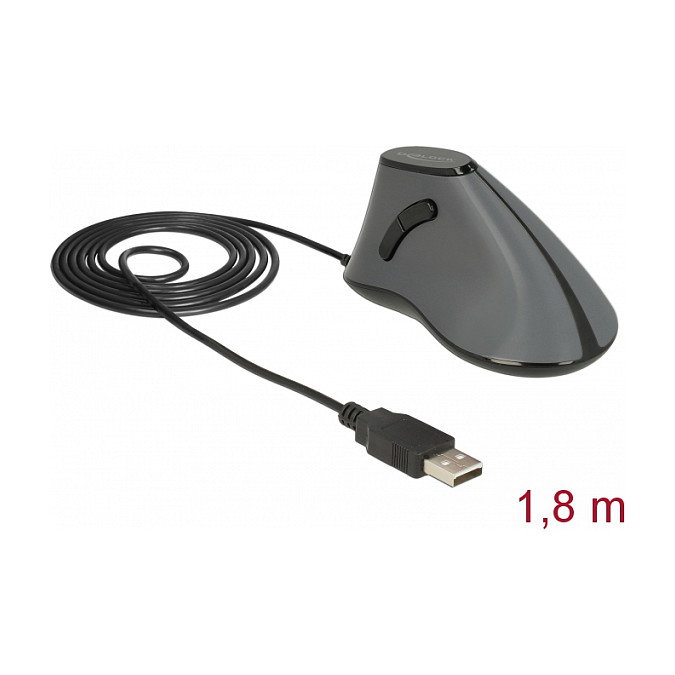 DeLOCK 12527 Ratón Ergonómico Vertical Óptico USB Negro y Gris