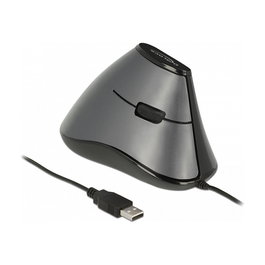 DeLOCK Ratón Ergonómico Vertical Óptico 12527 para Mano Derecha, 5 Botones, 800 DPI, Cable USB de 1.8m, Color Negro y Gris, Para Oficina y PC