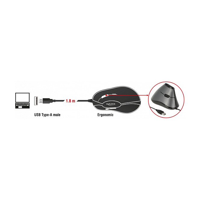 DeLOCK 12527 Ratón Ergonómico Vertical Óptico USB Negro y Gris