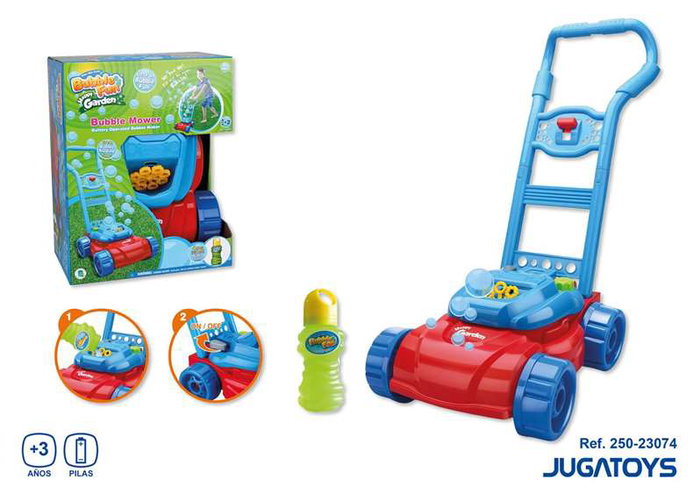 JugaToys Máquina lanzador pompas cortadora de césped con botella de 118 ml