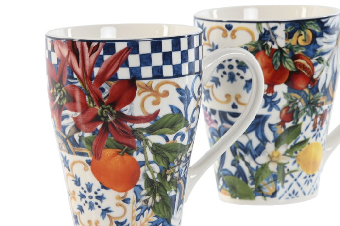 DKD Home Decor Tazas de Porcelana Azulejos 350ml Surtido de 2