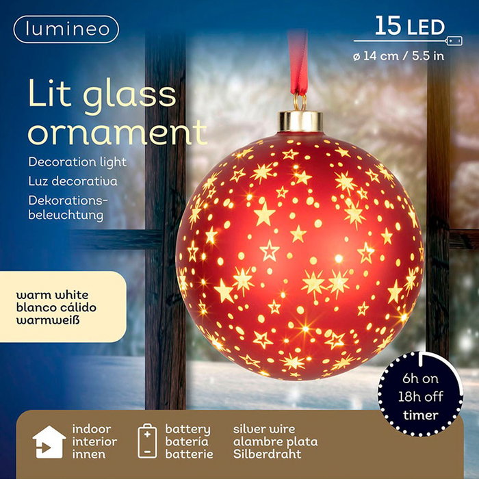 Lumineo Bola micro led luz cálida roja con alambre plateado Ø14 cm