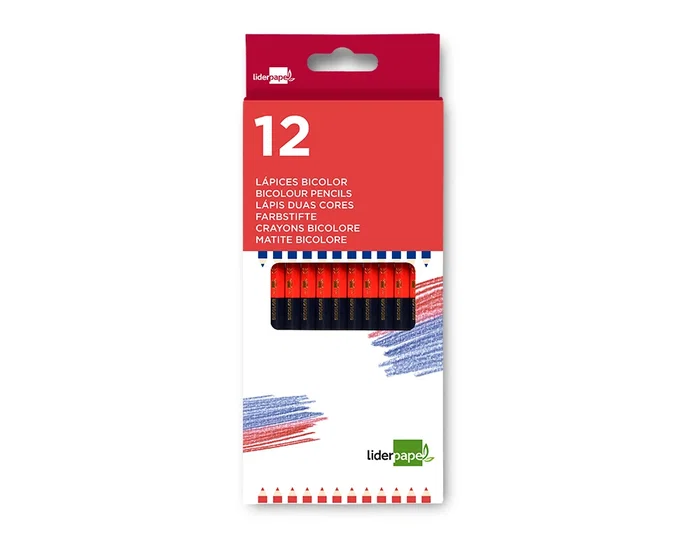 Liderpapel Lápices Bicolor Fino Rojo/Azul con Mina Ultrarresistente, Madera de Alta Calidad