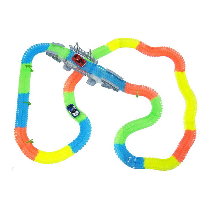 AMEWI Magic Trexx 373 Piezas - Circuito de Carreras con Caja para Niños - Set Multicolor de Construcción y Juego
