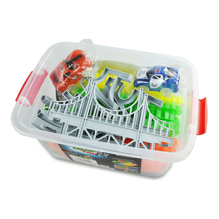 AMEWI Magic Trexx 373 Piezas - Circuito de Carreras con Caja para Niños - Set Multicolor de Construcción y Juego