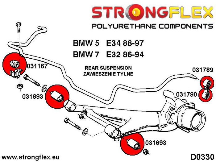 StrongFlex STF031789A Trasero Barra Estabilizadora Bieleta Silentblock Sport