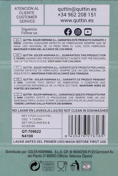 Quttin Set 5 Piezas Cuchillos Pelar Oscuros y Tijera Nero (4 Cajas)