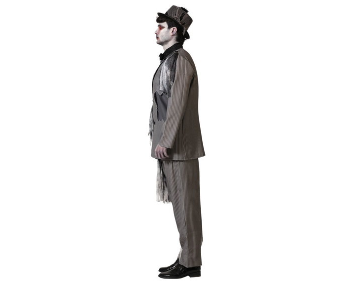 Disfraz de Novio Zombi Gris con Chaqueta y Pantalón a Rayas Talla XL