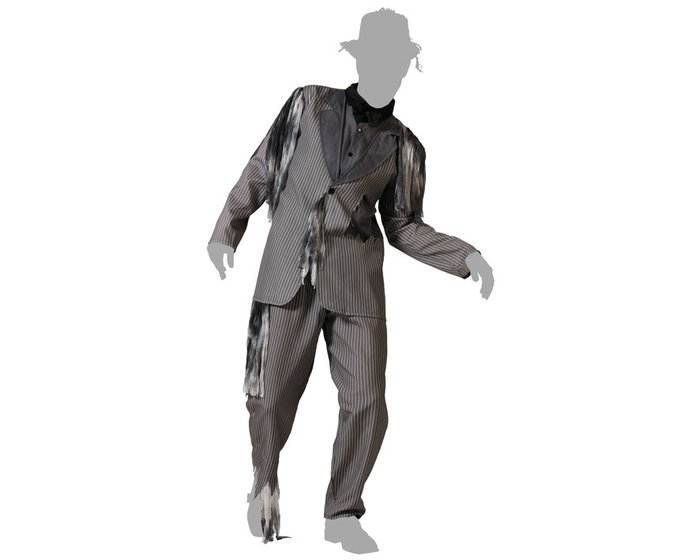 Disfraz de Novio Zombi Gris con Chaqueta y Pantalón a Rayas Talla XL