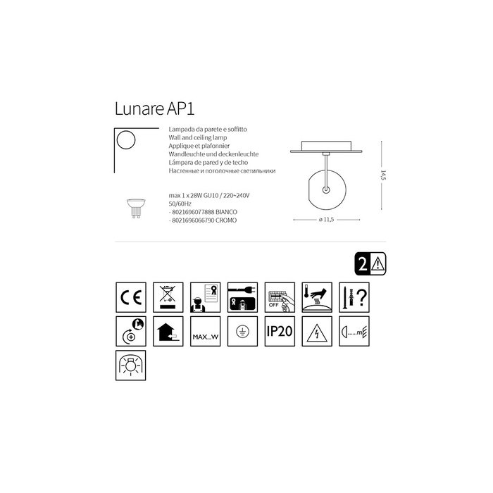 Aplique Lunare con bombilla GU10