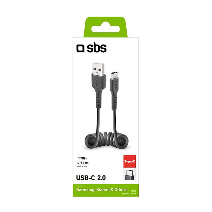 SBS Cable USB 2.0 TECABLETYPCSK, Tipo A a Tipo C, Negro, Longitud 0.5 m / 50 cm, Conector Macho Recto