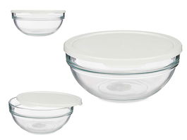 Pasabahce Fiambrera Redonda Chefs Vidrio y Plástico Blanco Transparente 1135 ml 17x7x17 cm (Set de 4)