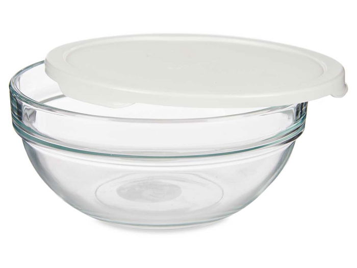 Pasabahce Fiambrera Redonda Chefs Vidrio y Plástico Blanco Transparente 1135 ml 17x7x17 cm (Set de 4)