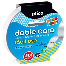 Plico Cinta Adhesiva Doble Cara, 50 m x 12/18 mm, para Manualidades y Embala