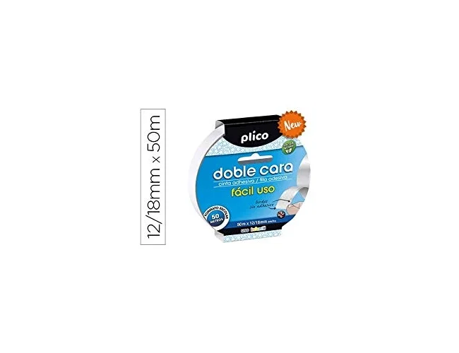 Plico Cinta adhesiva doble cara fácil uso 50 m x 12/18 mm