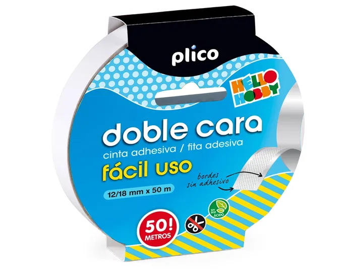 Plico Cinta Adhesiva Doble Cara, 50 m x 12/18 mm, para Manualidades y Embala