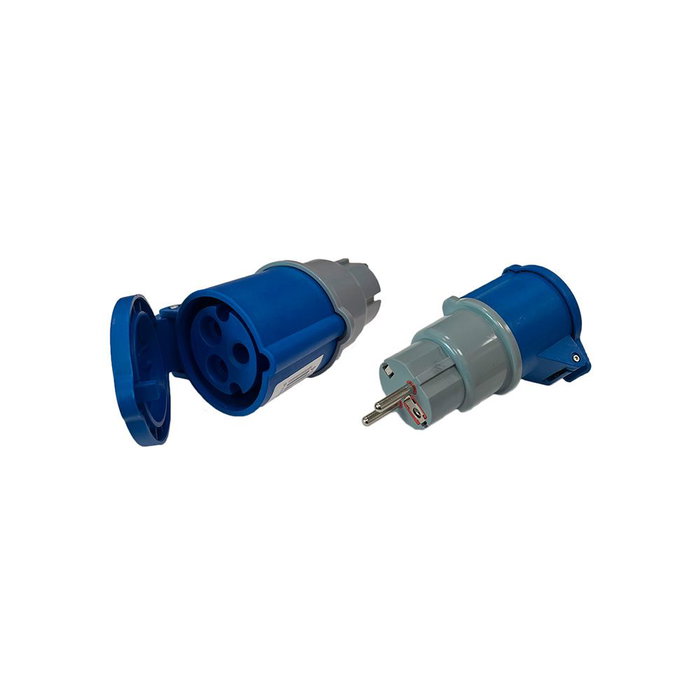 F-Line Adaptador Schuko Macho a Cetac Hembra 2p+t 250V 16A Azul Gris F-Line Adaptador Schuko Macho a Cetac Hembra 2p+t 250V 16A Azul Gris