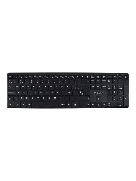 V7 Teclado KW550ESBT Bluetooth y USB 2.4 GHz Inalámbrico Dual Modo, QWERTY Español Completo Negro, Perfil Ultrafino