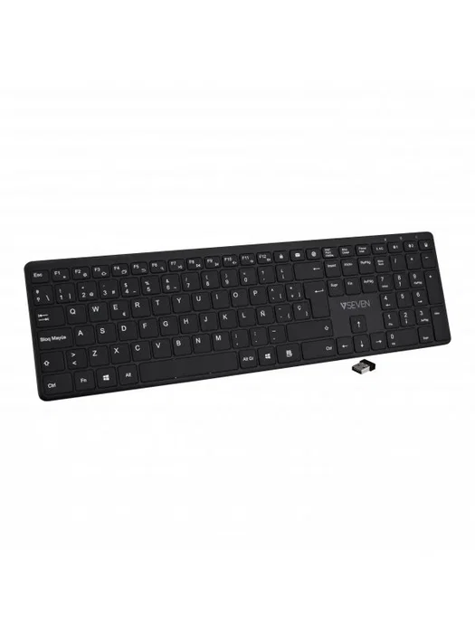 V7 Teclado KW550ESBT Bluetooth y USB 2.4 GHz Inalámbrico Dual Modo, QWERTY Español Completo Negro, Perfil Ultrafino