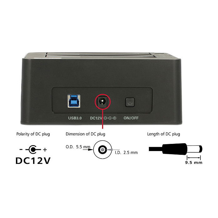 DeLOCK Docking Station 62661 para 2 Unidades de Disco Duro SATA III de 2.5" o 3.5" a USB 3.2 Gen 1 (5 Gbit/s) - Negro