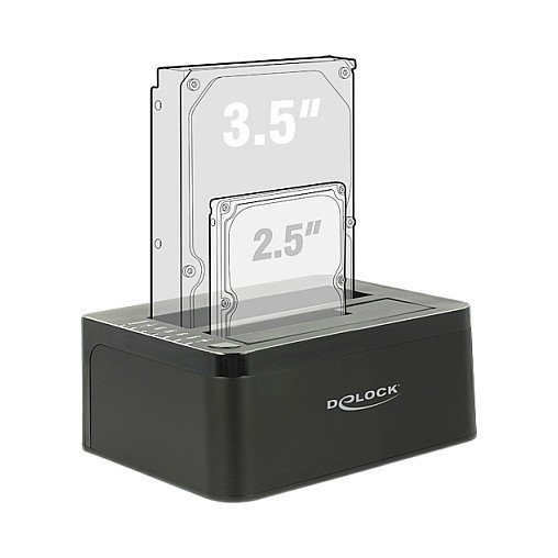 DeLOCK Docking Station 62661 para 2 Unidades de Disco Duro SATA III de 2.5" o 3.5" a USB 3.2 Gen 1 (5 Gbit/s) - Negro