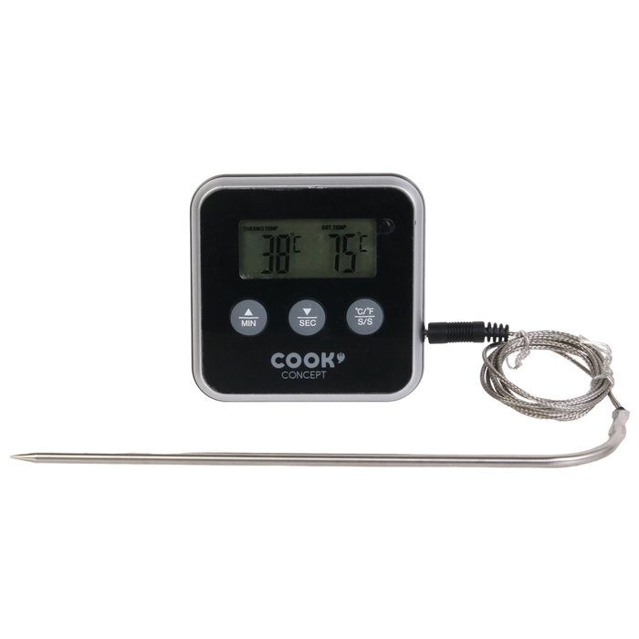 Cook Concept Termómetro Sonda Temporizador de Cocina con Alarma de Temperatura hasta +250°C y Temporizador 99 Minutos Cook Concept Termómetro Sonda Temporizador de Cocina con Alarma de Temperatura hasta +250°C y Temporizador 99 Minutos
