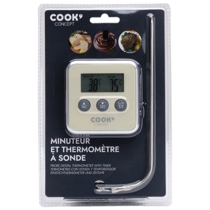 Cook Concept Termómetro Sonda Temporizador de Cocina con Alarma de Temperatura hasta +250°C y Temporizador 99 Minutos Cook Concept Termómetro Sonda Temporizador de Cocina con Alarma de Temperatura hasta +250°C y Temporizador 99 Minutos