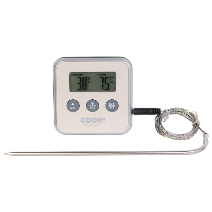 Cook Concept Termómetro Sonda Temporizador de Cocina con Alarma de Temperatura hasta +250°C y Temporizador 99 Minutos Cook Concept Termómetro Sonda Temporizador de Cocina con Alarma de Temperatura hasta +250°C y Temporizador 99 Minutos
