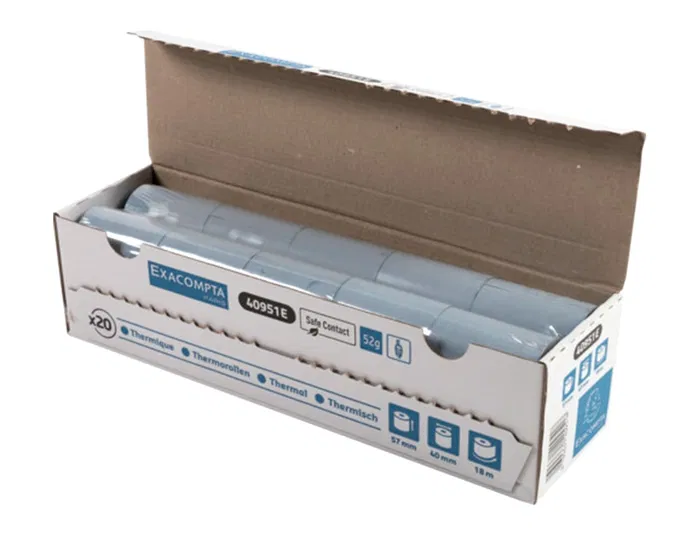 Exacompta Rollo Térmico SafeContact 57x40 mm 52 g/m² para TPV y Tarjetas Visa, Papel sin BPA Apto para Contacto con Alimentos, Reciclable, Certificado FSC