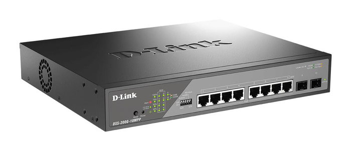 D-link DSS-200GR-10MPP Switch Gestionado L2, 8 Puertos Gigabit PoE (90W por puerto), 2 Puertos SFP, 20 Gbps Capacidad de Conmutación, 10Mpp Tasa de Reenvío